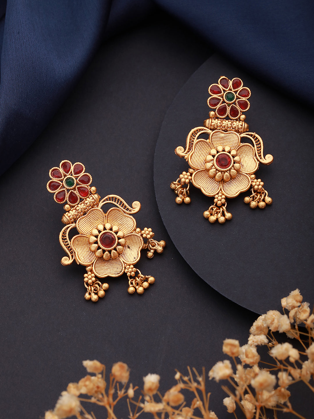 Gold-Toned Dome Shaped Drop Earrings - Jazzandsizzle