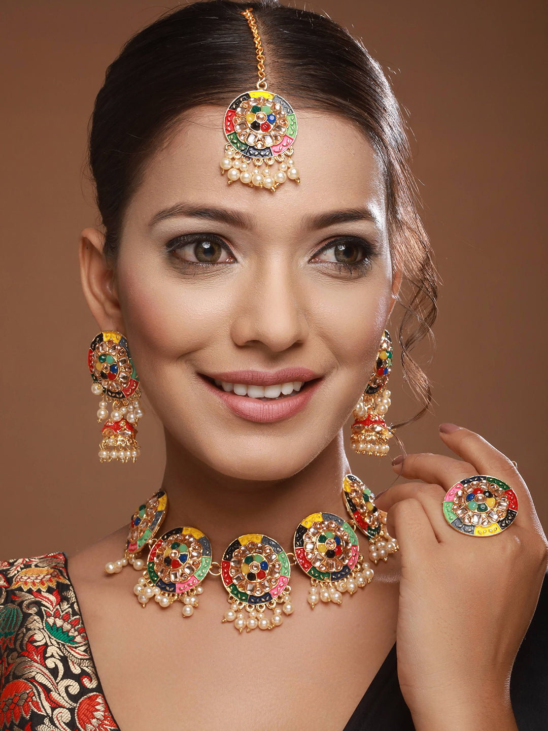 Gold-Plated Stoine-Studded & Beaded Jewellery Set - Jazzandsizzle