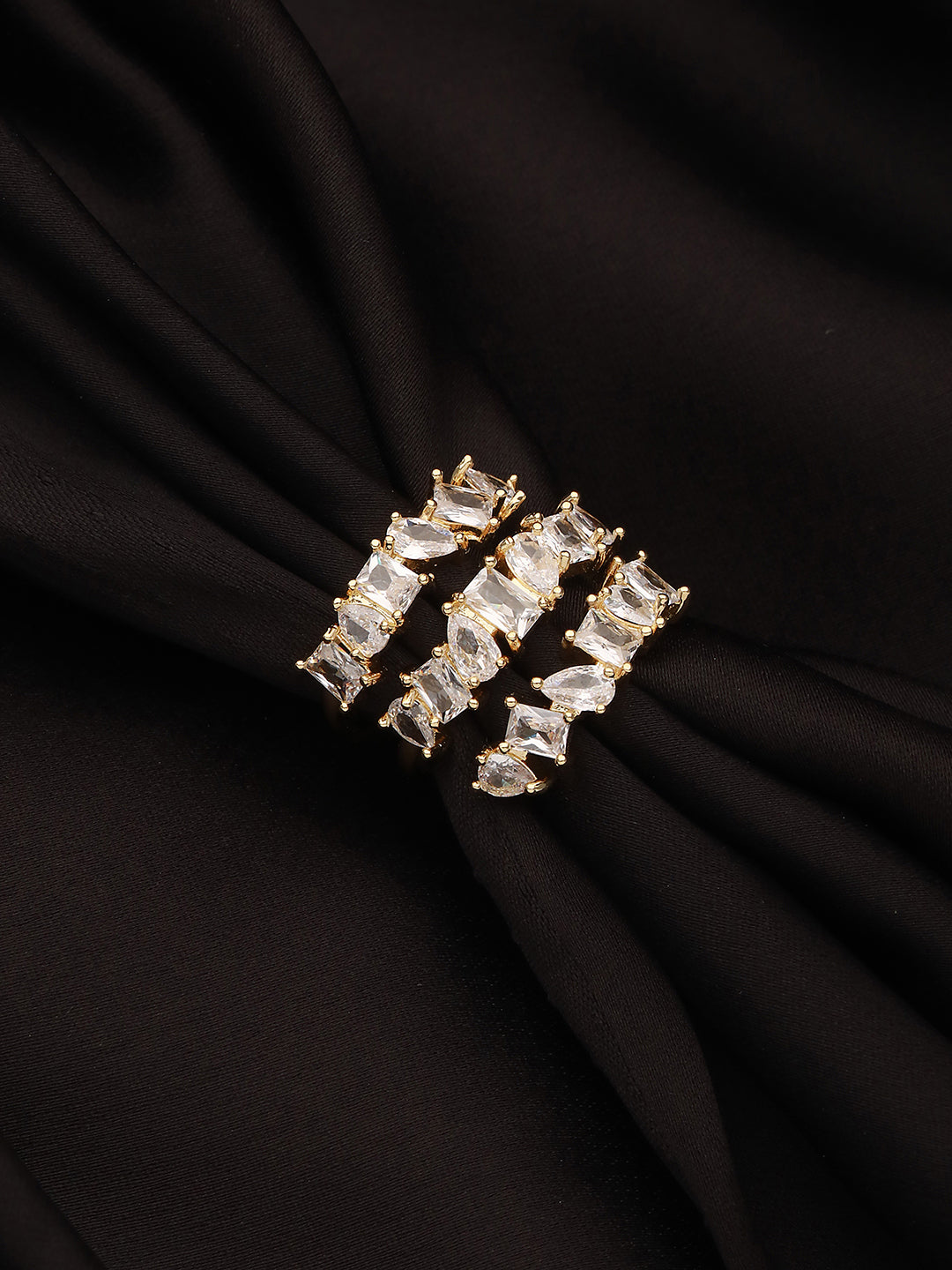 Gold-Plated CZ-Studded & Layered Adjustable Finger Ring - Jazzandsizzle