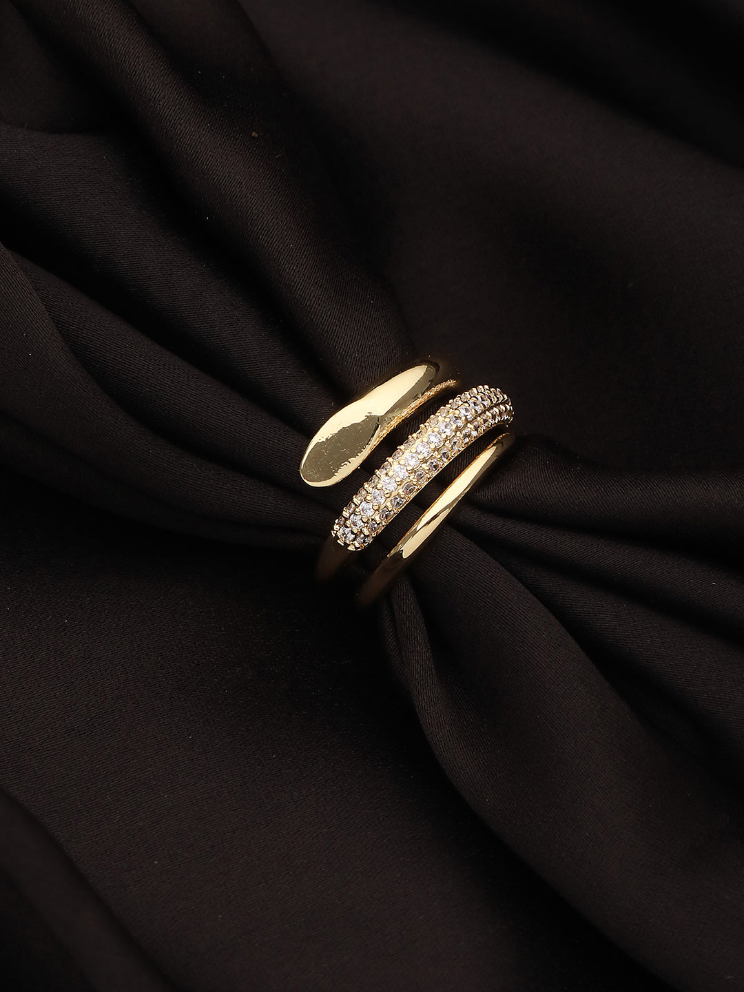 Gold-Plated AD-Studded Adjustable Finger Ring - Jazzandsizzle