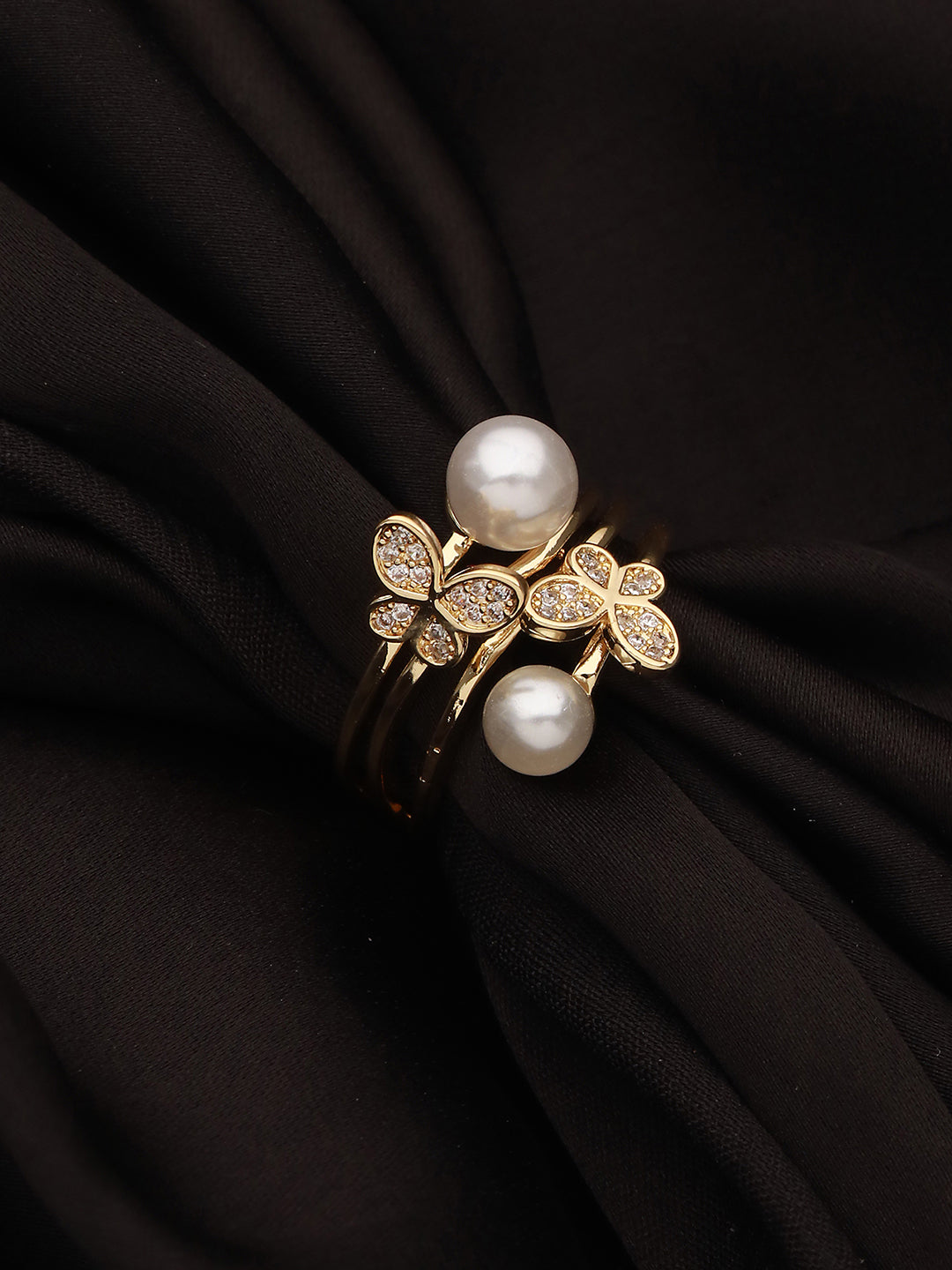 Gold-Plated Pearl-Studded Finger Ring
