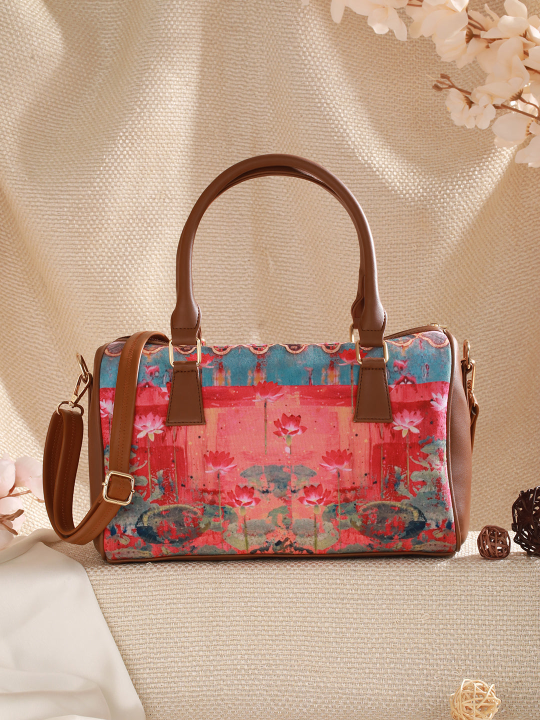Lotus Motifs Printed Duffel Bag - Jazzandsizzle