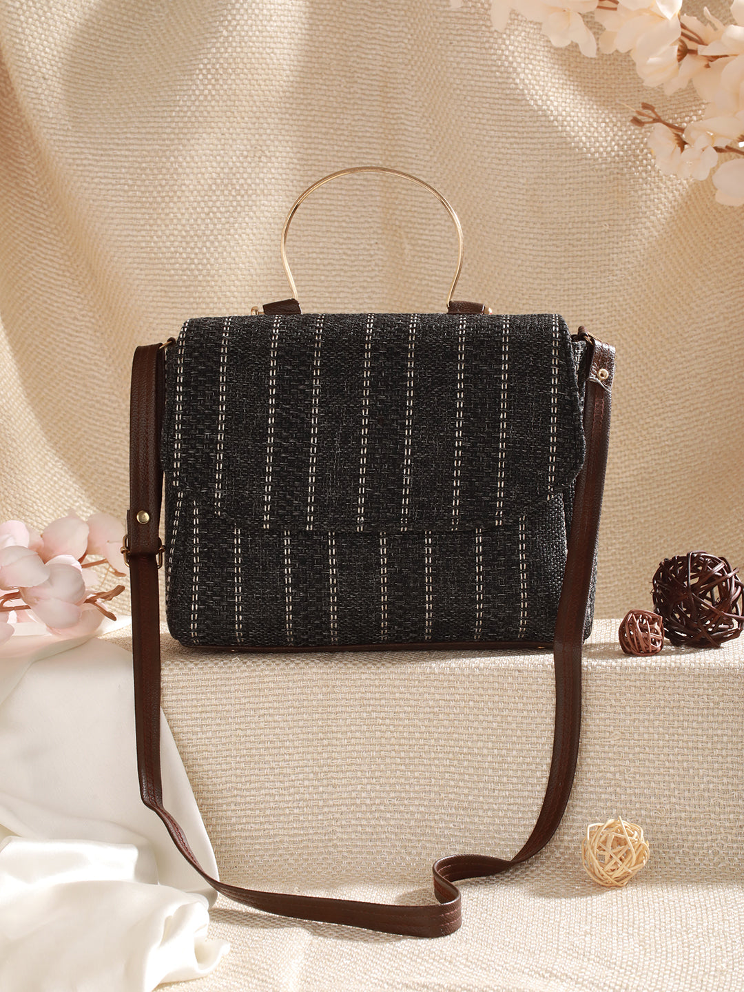 Striped Structured Handheld Bag - Jazzandsizzle