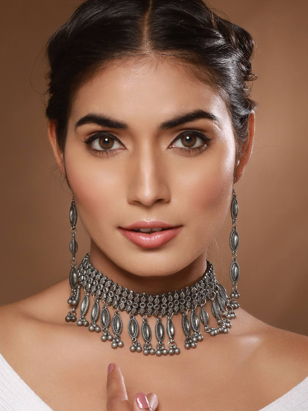 Jazz and Sizzle Metallic Silver Plated & Beaded Oxidized Jewellery Set