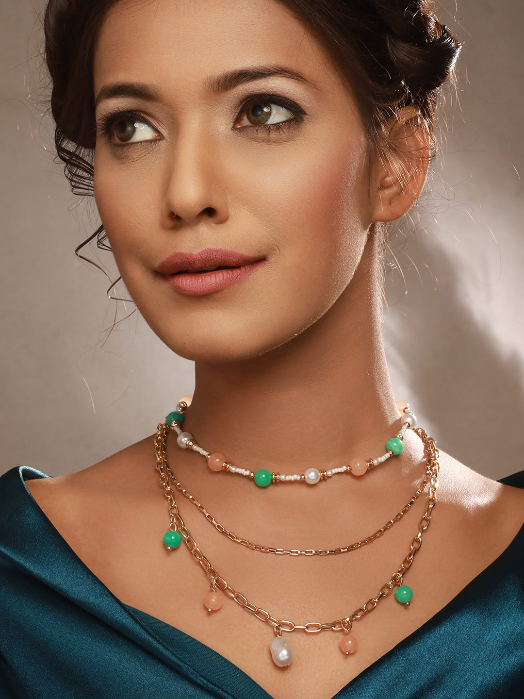 Gold Plated & Multicolored Pearl Layered Necklace - Jazzandsizzle