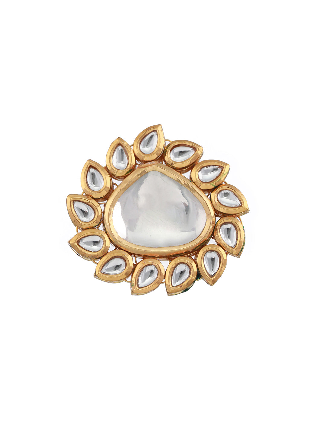 Gold-Plated White Kundan-Studded Handcrafted Adjustable Finger Ring - Jazzandsizzle