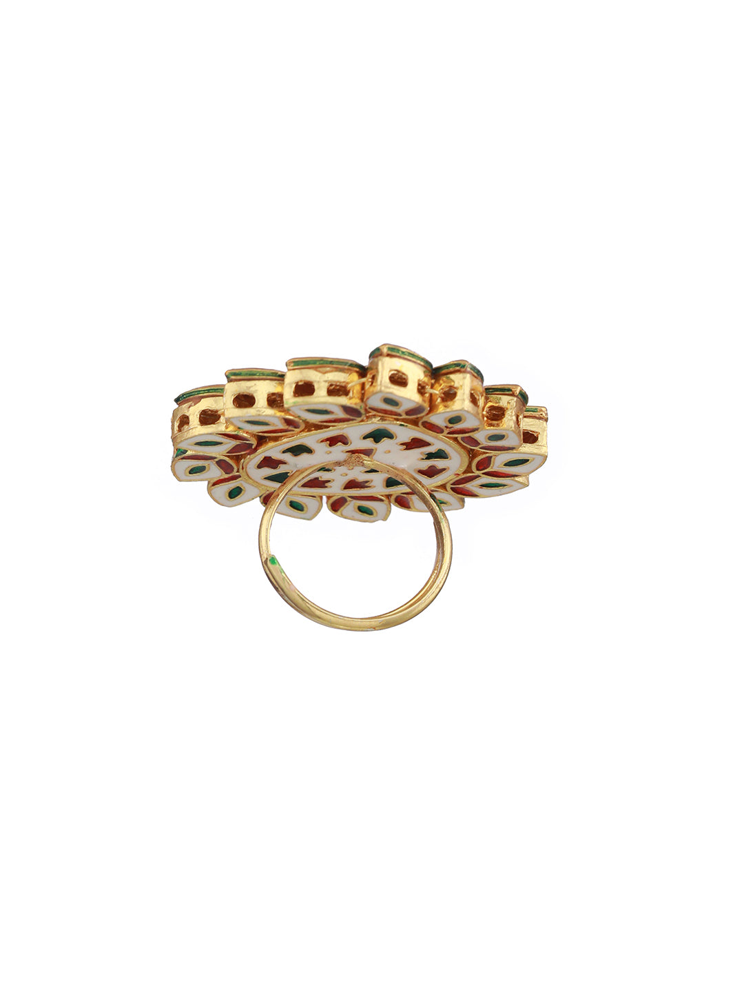 Gold-Plated White Kundan-Studded Handcrafted Adjustable Finger Ring - Jazzandsizzle