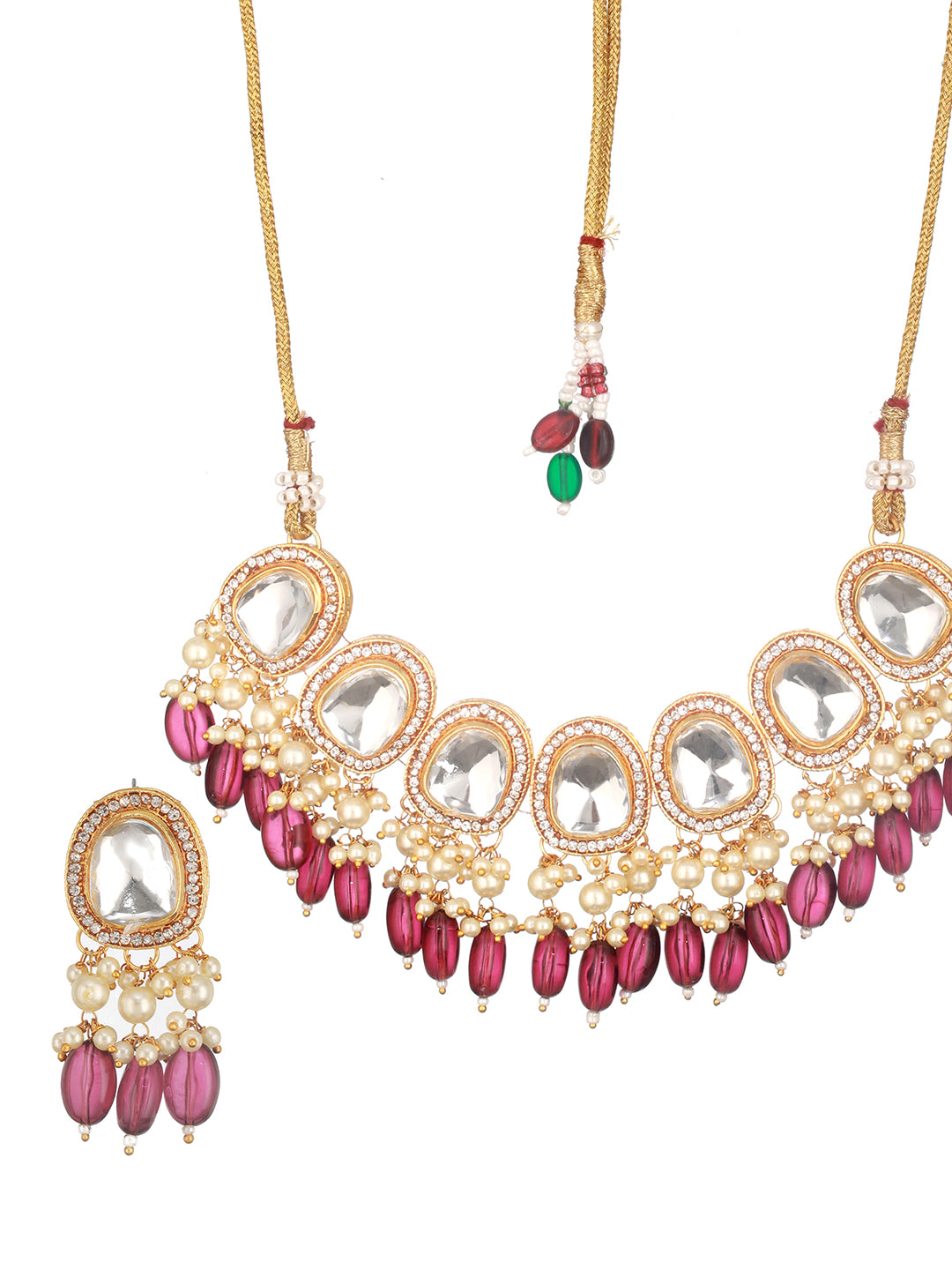 Jazz And Sizzle Gold Plated Kundan Studded & Beaded Jewelry Set With Maangtikka