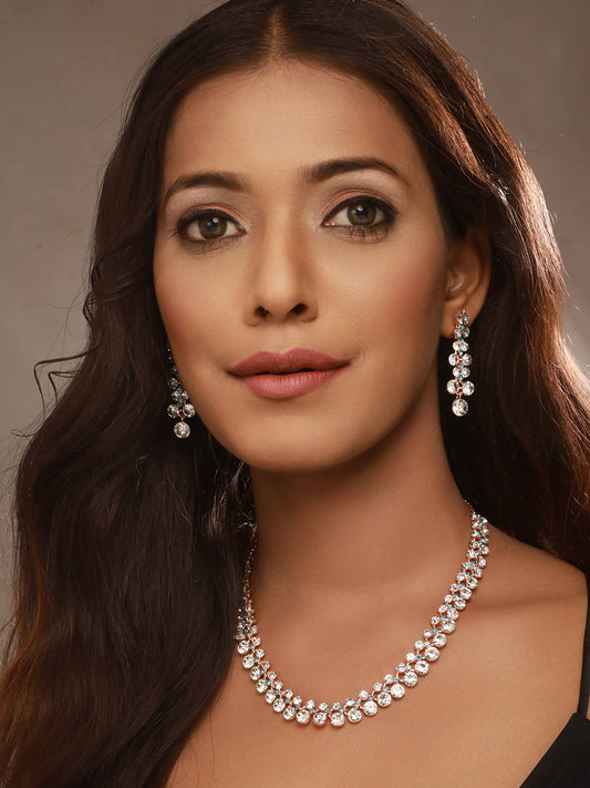 Rhodium-Plated AD-Studded Jewellery Set - Jazzandsizzle