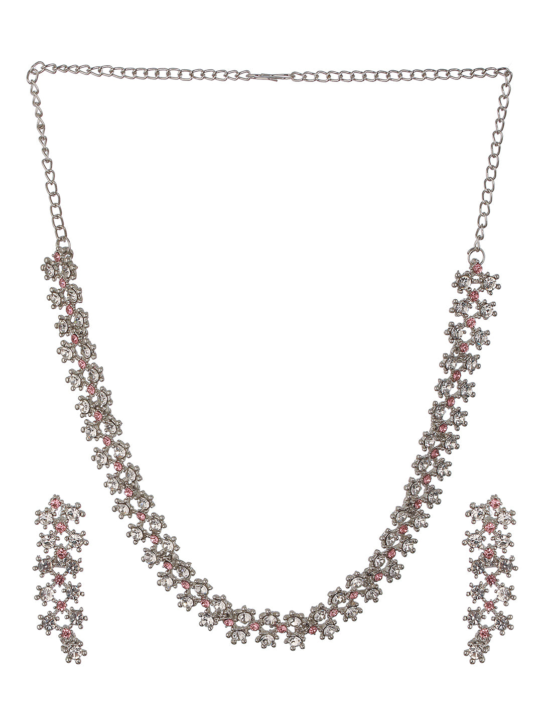 Rhodium-Plated American Diamond Studded Jewellery Set - Jazzandsizzle