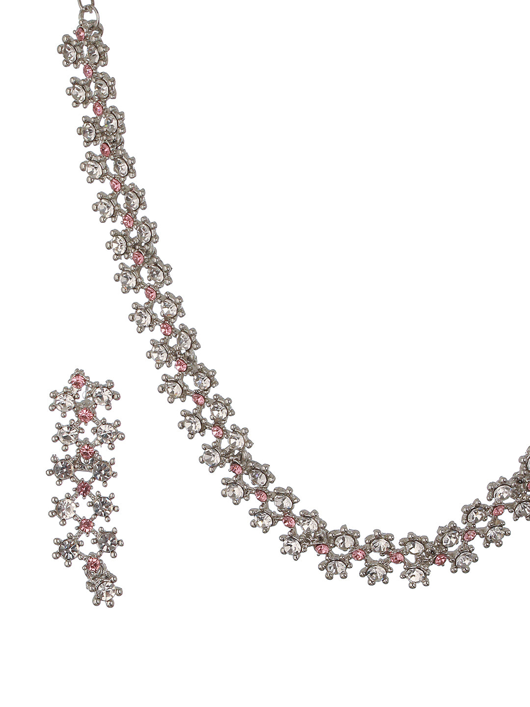 Rhodium-Plated American Diamond Studded Jewellery Set - Jazzandsizzle