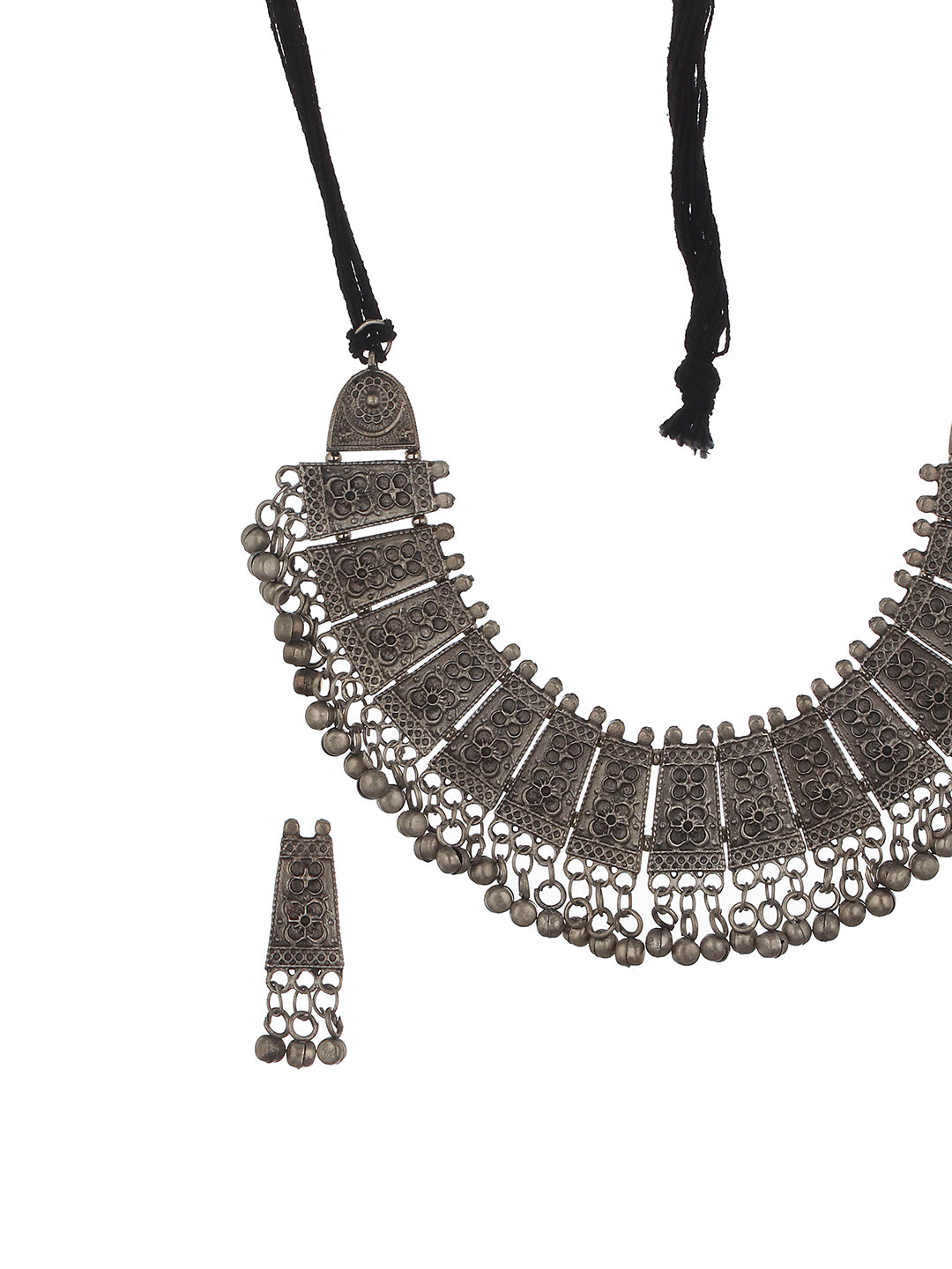 Silver-Plated Oxidised Beaded Necklace & Earrings - Jazzandsizzle