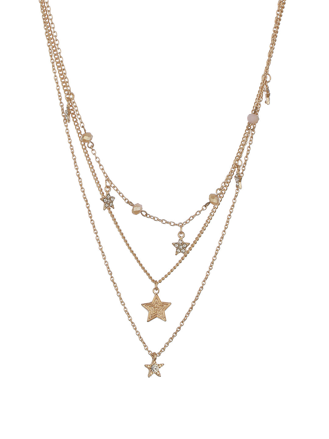 Gold-Plated Star & Pearl Studded Layered Necklace - Jazzandsizzle