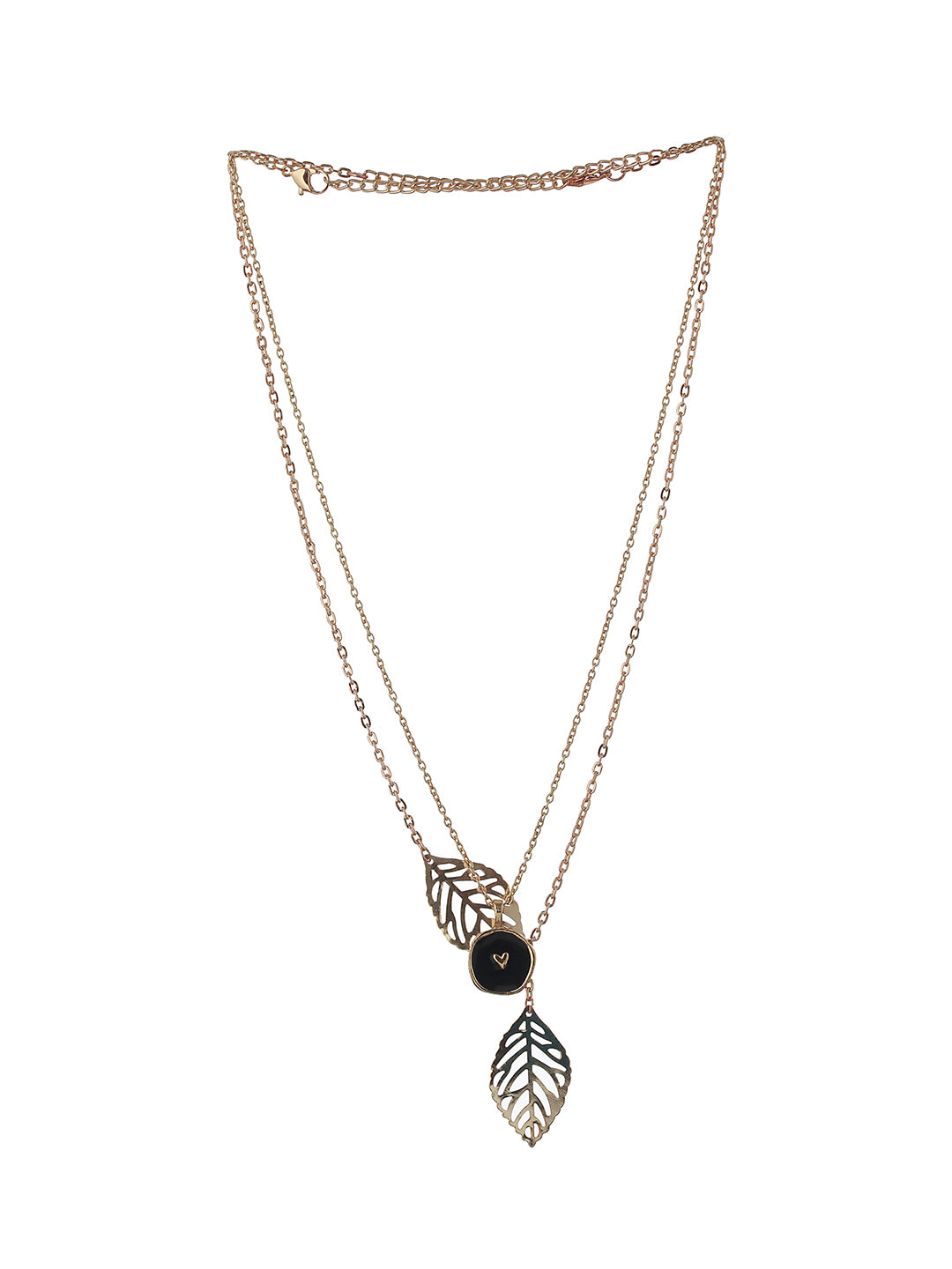 Set Of 2 Heart Enamelled Pendant & Leaf Charm Necklace