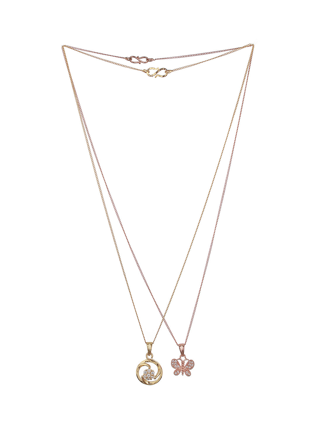 Set Of 2 Rose Gold Plated & Gold Plated Pendant With Chain - Jazzandsizzle