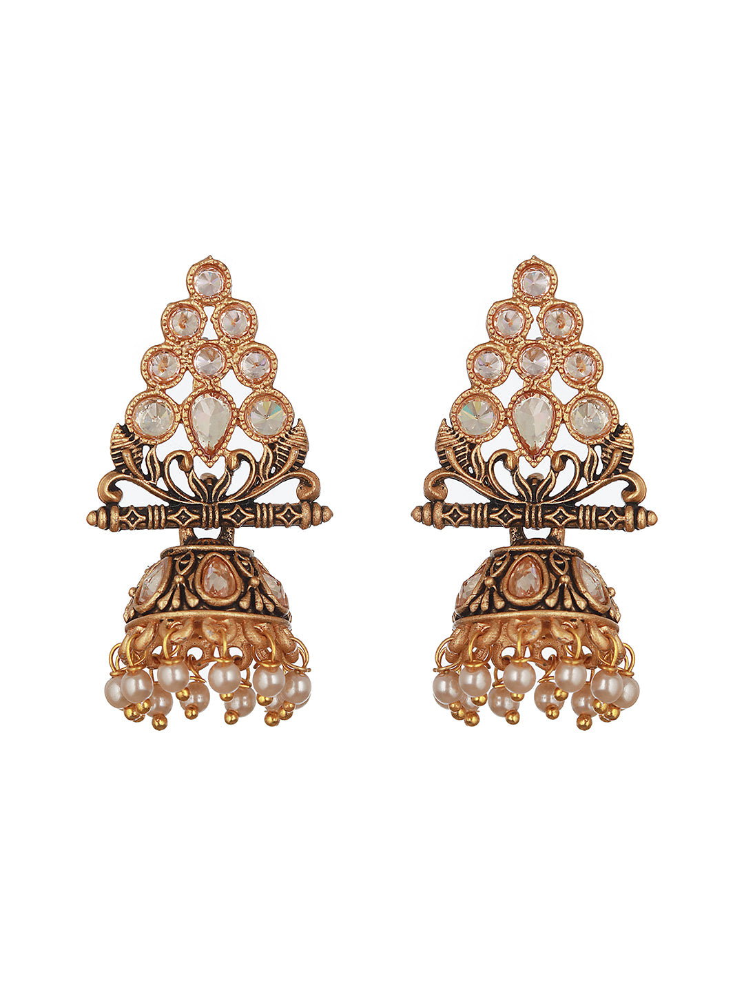 Gold-Plated Kundan Studded Triangular Shaped Jhumka Earrings - Jazzandsizzle