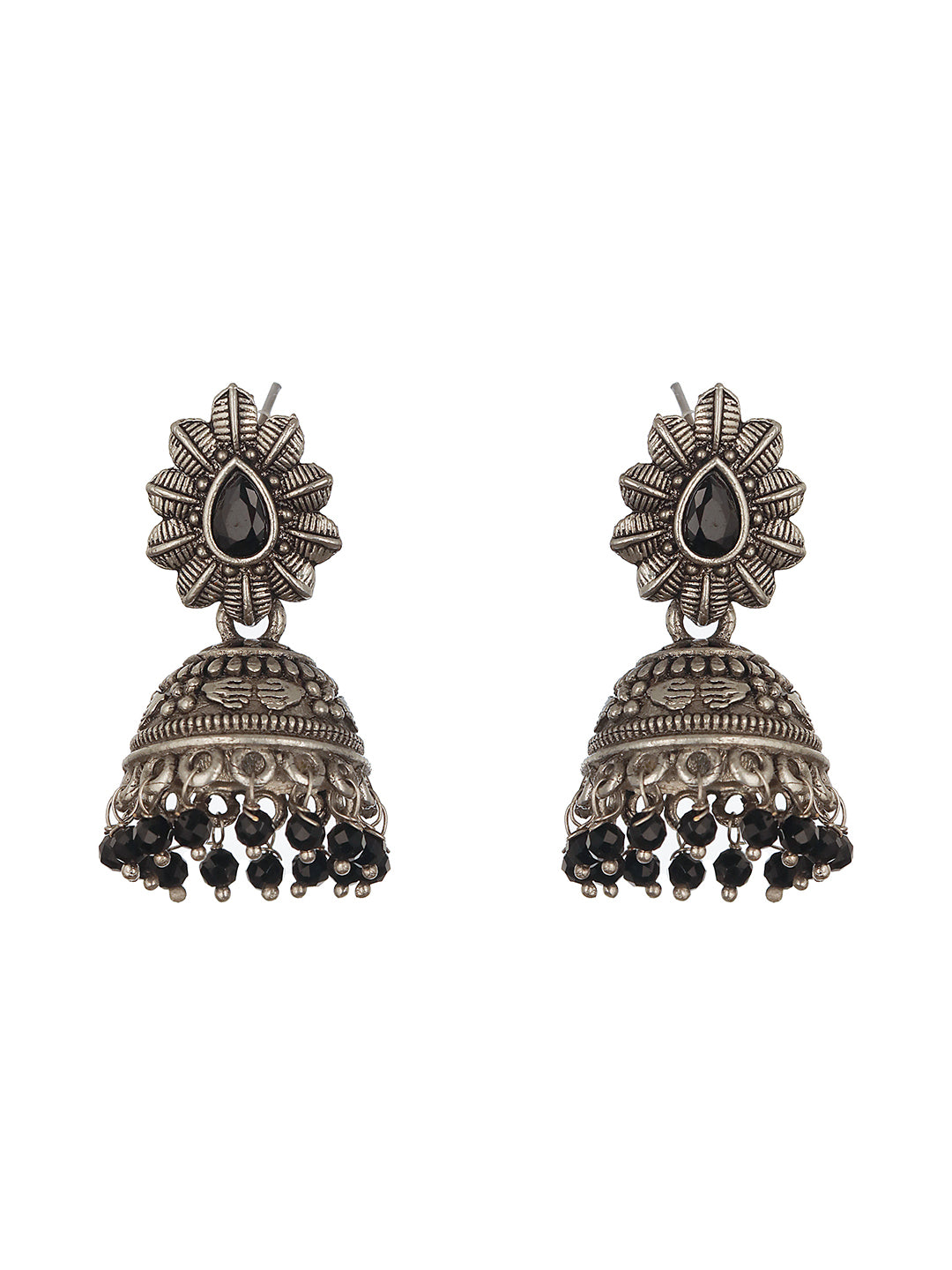 Silver-Toned Black Dome Shaped Jhumkas - Jazzandsizzle