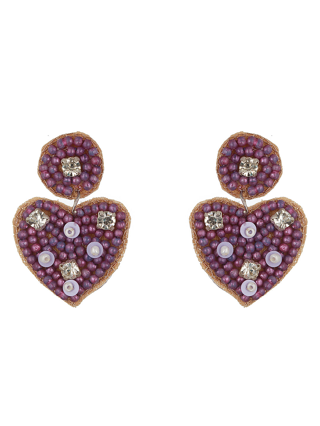 Pink Beaded Heart Shaped Contemporary Drop Earrings - Jazzandsizzle