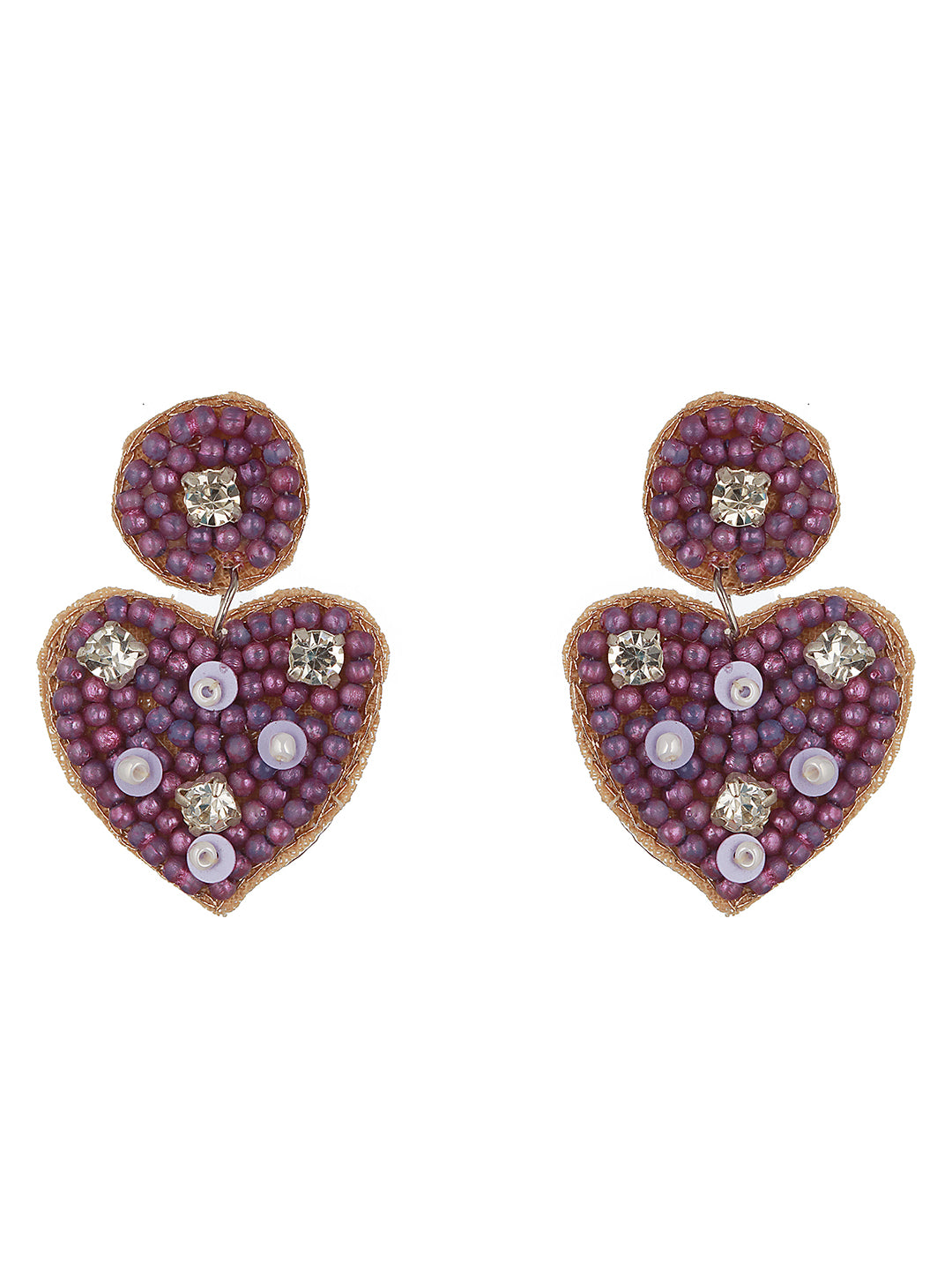 Pink Beaded Heart Shaped Contemporary Drop Earrings - Jazzandsizzle