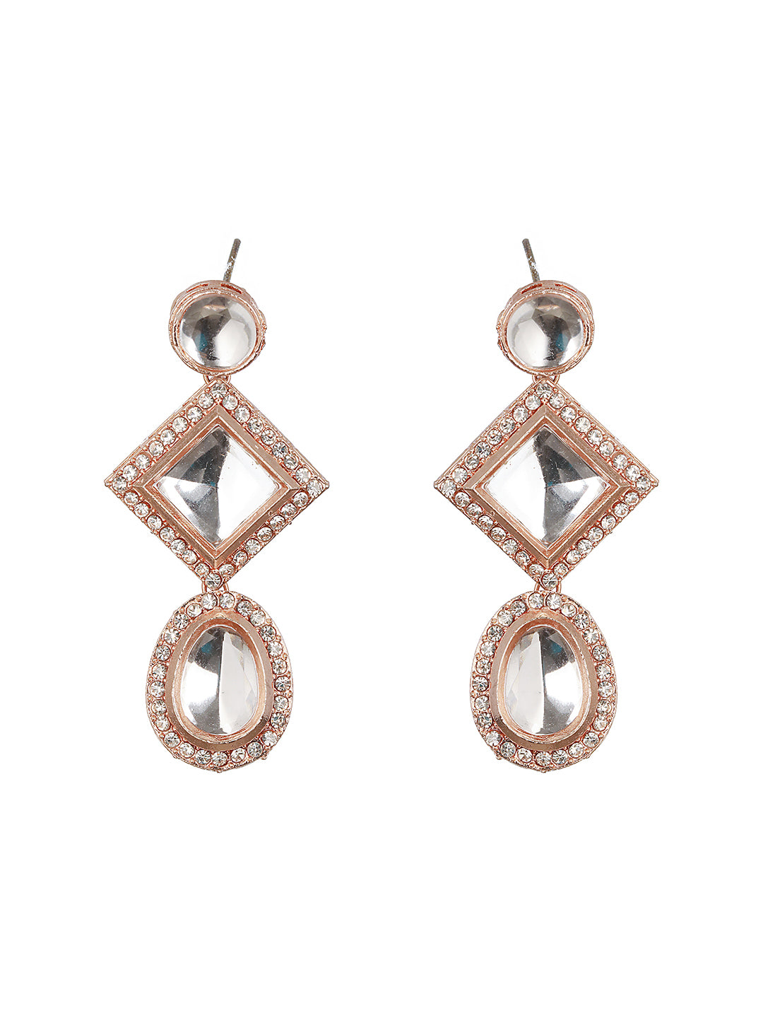 Rosegold-Plated CZ-Studded Handcrafted Geometric Drop Earrings