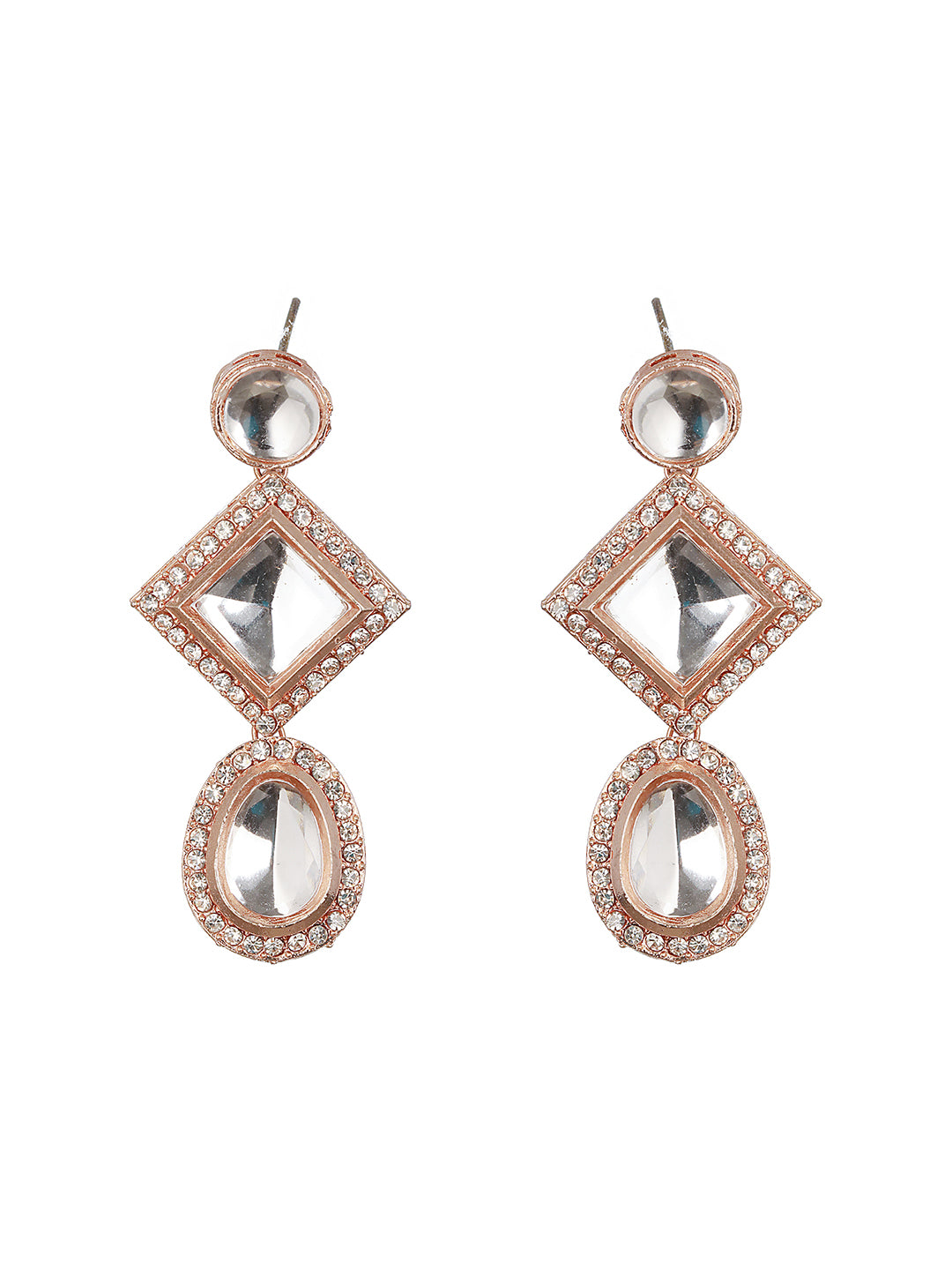 Rosegold-Plated CZ-Studded Handcrafted Geometric Drop Earrings - Jazzandsizzle
