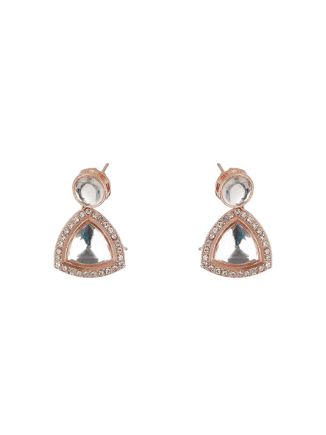 Rosegold-Plated CZ-Studded Geometric Drop Earrings