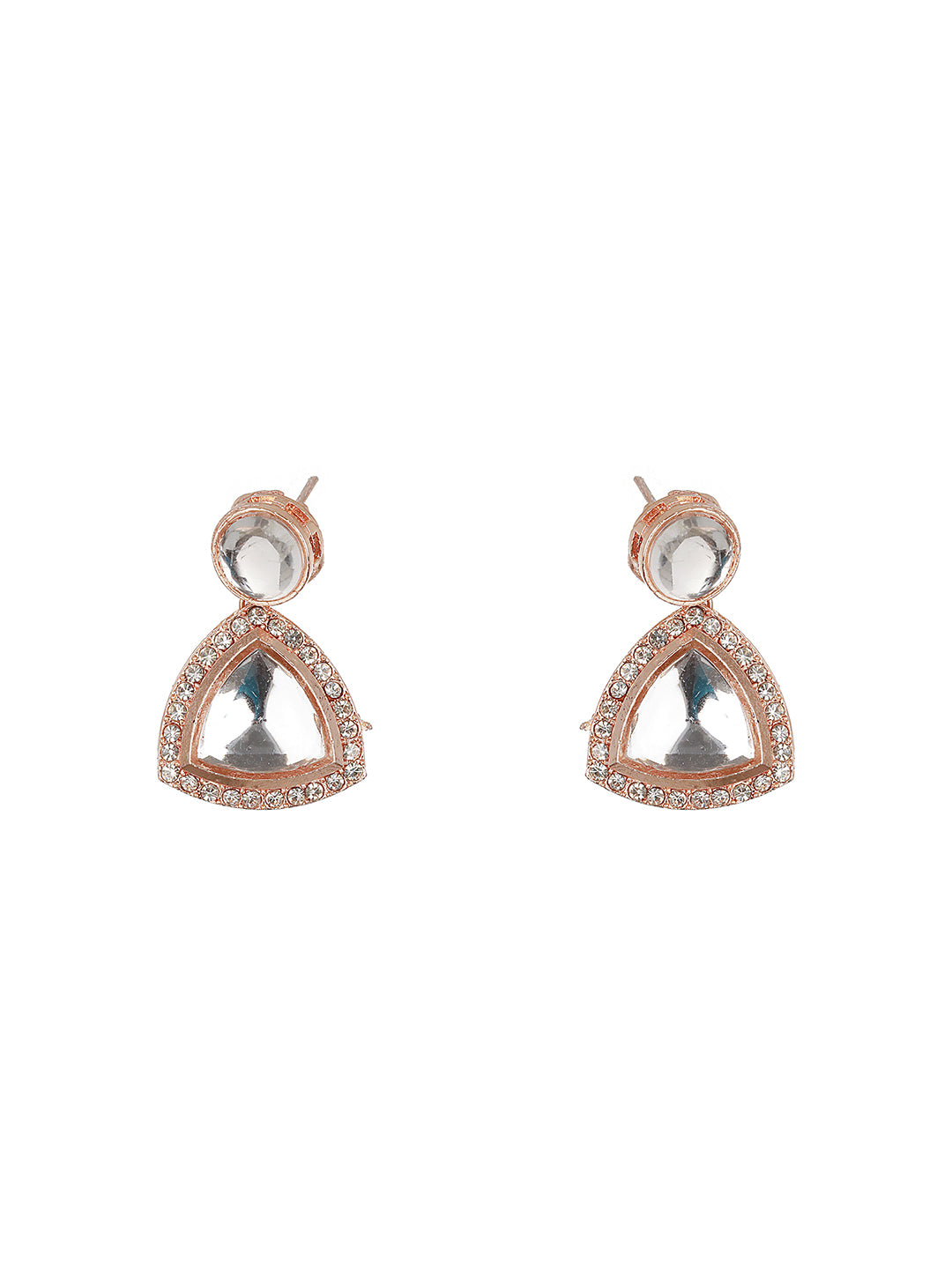 Rosegold-Plated CZ-Studded Geometric Drop Earrings - Jazzandsizzle