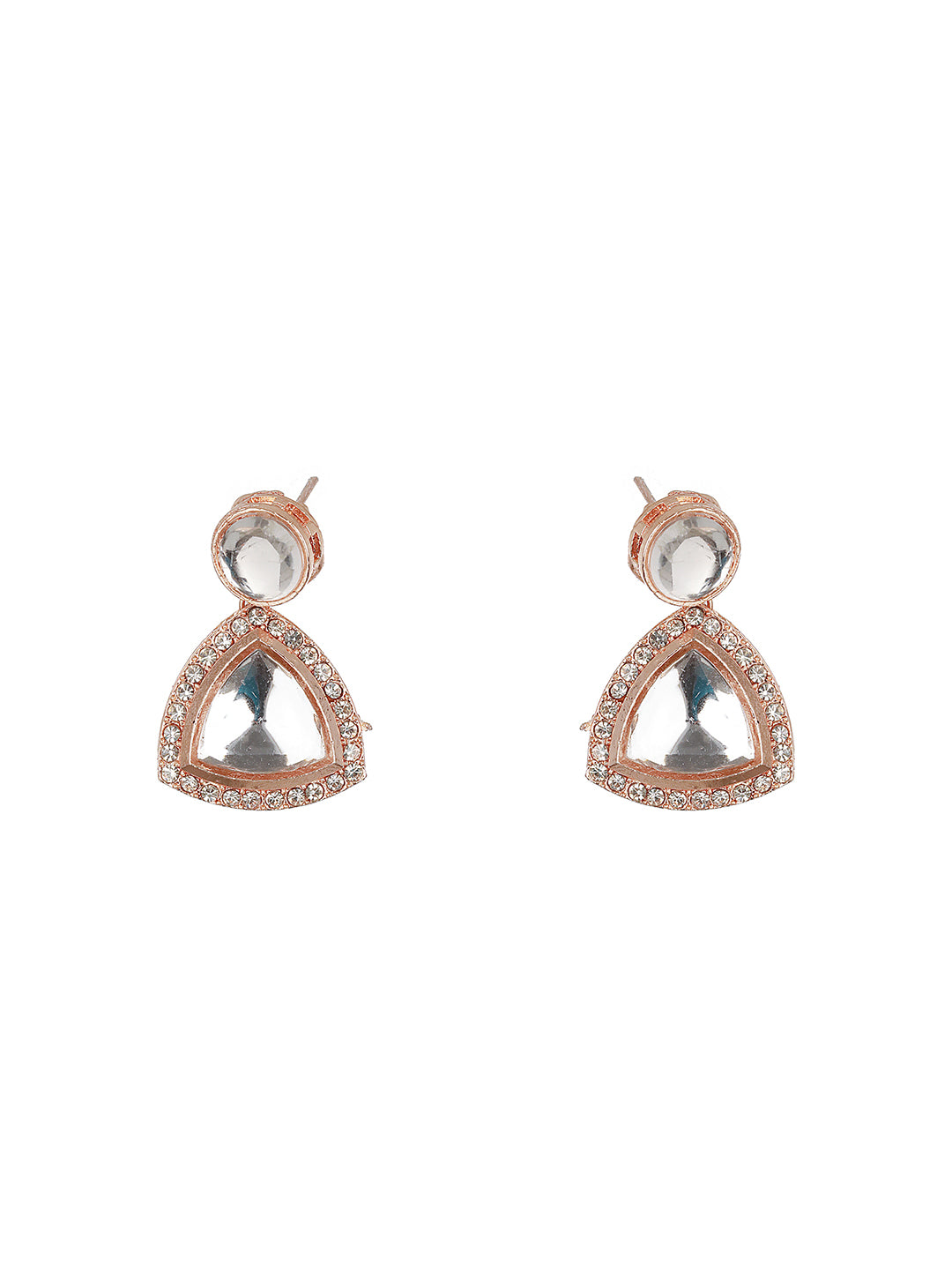 Rosegold-Plated CZ-Studded Geometric Drop Earrings - Jazzandsizzle