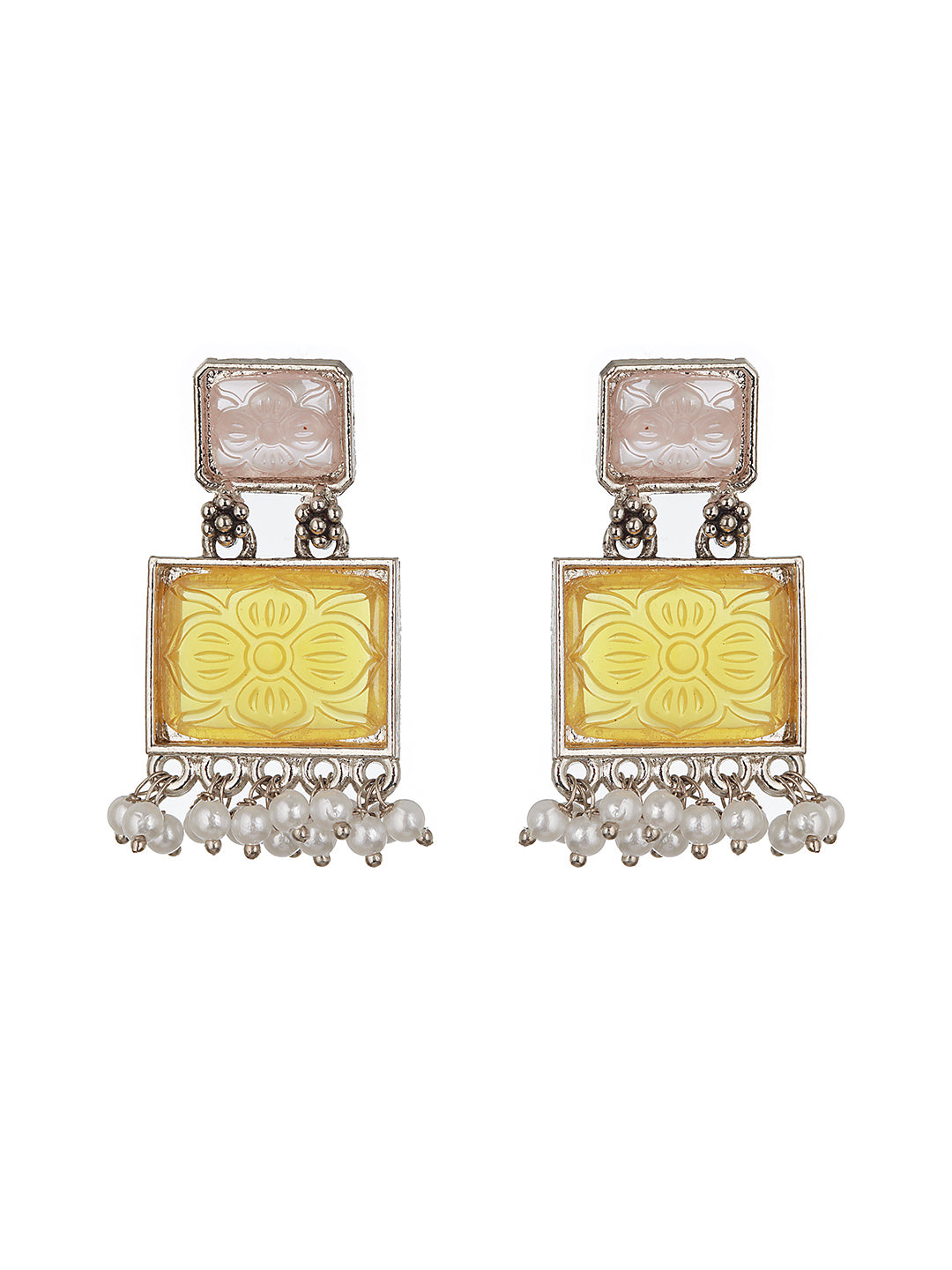 Set of 2 Silver-Plated Yellow & Blue Geometric Drop Earrings - Jazzandsizzle