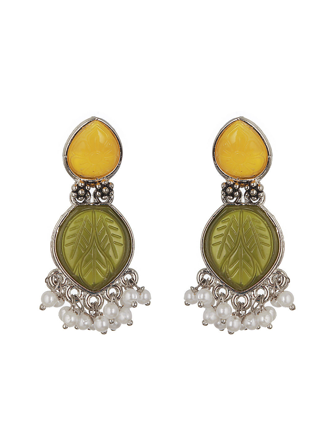 Set of 2 Gold-Plated Yellow & Green Geometric Drop Earrings - Jazzandsizzle