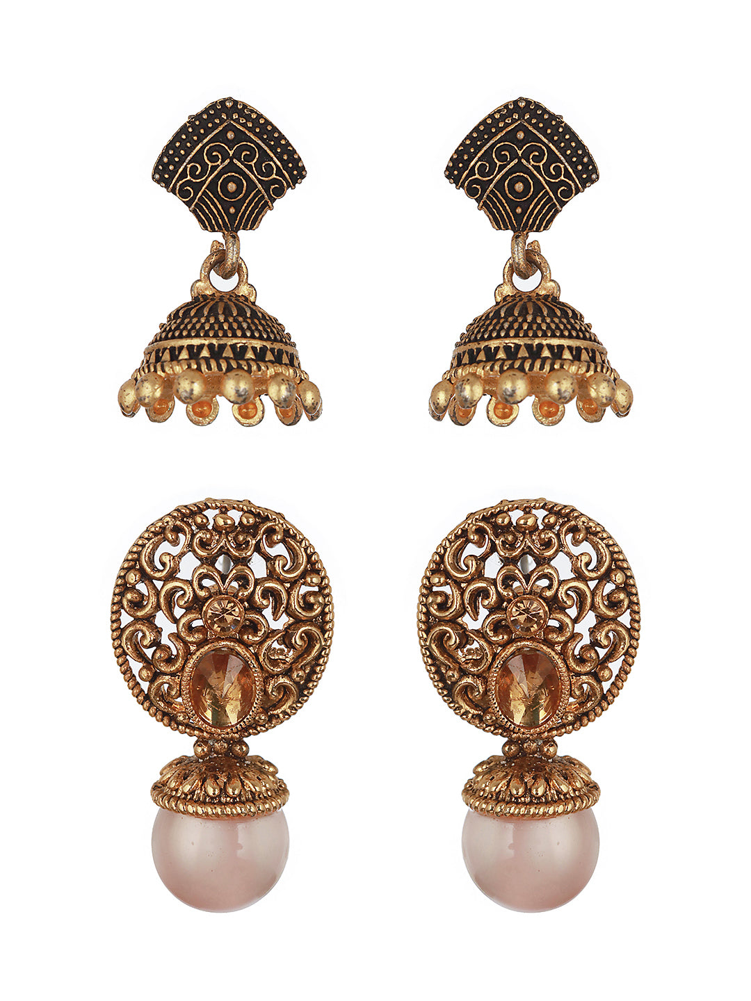Set of 2 Gold-Plated & Dome shaped Drop Earrings - Jazzandsizzle