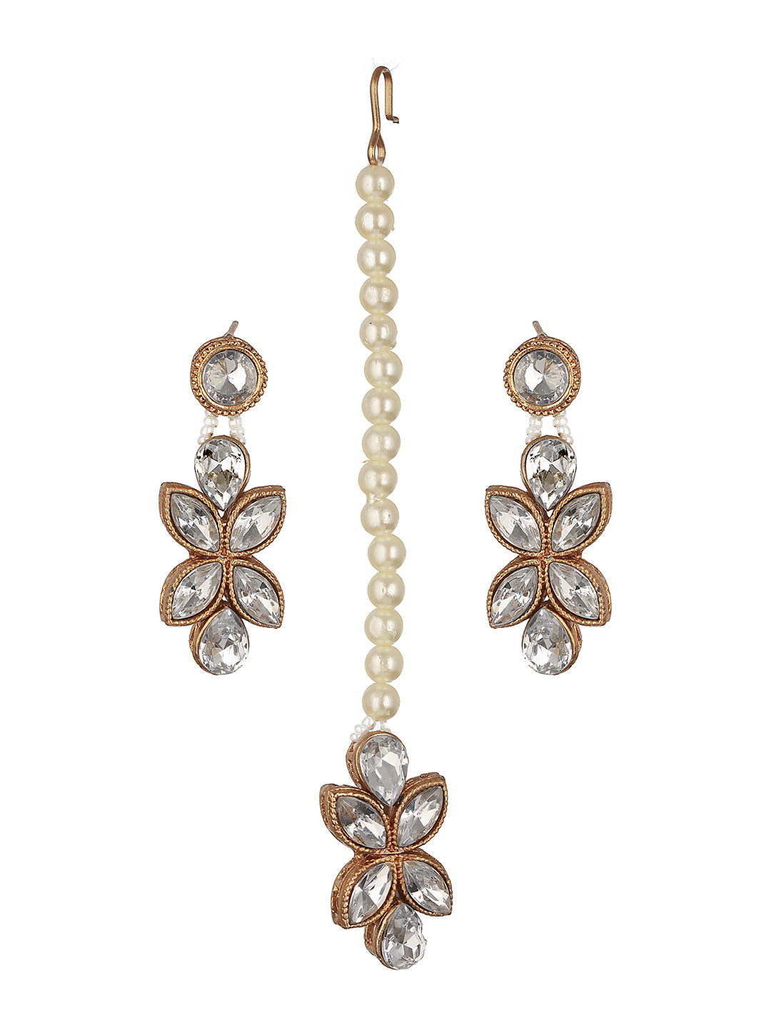 Gold-Plated Stone-Studded & Pearl Beaded Jewellery Set - Jazzandsizzle