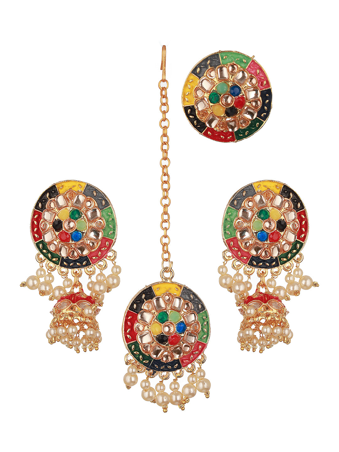 Gold-Plated Stoine-Studded & Beaded Jewellery Set - Jazzandsizzle