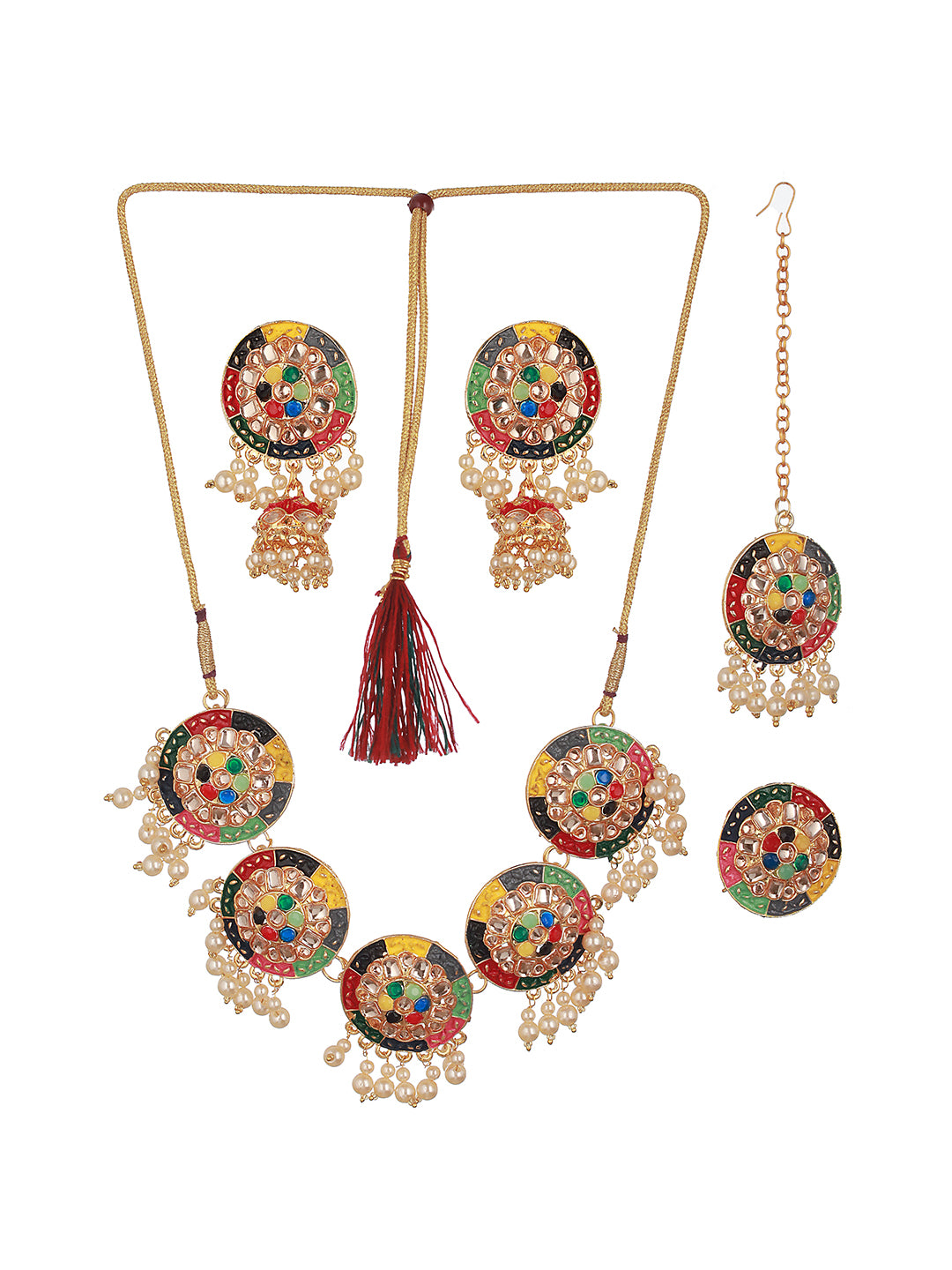 Gold-Plated Stoine-Studded & Beaded Jewellery Set - Jazzandsizzle