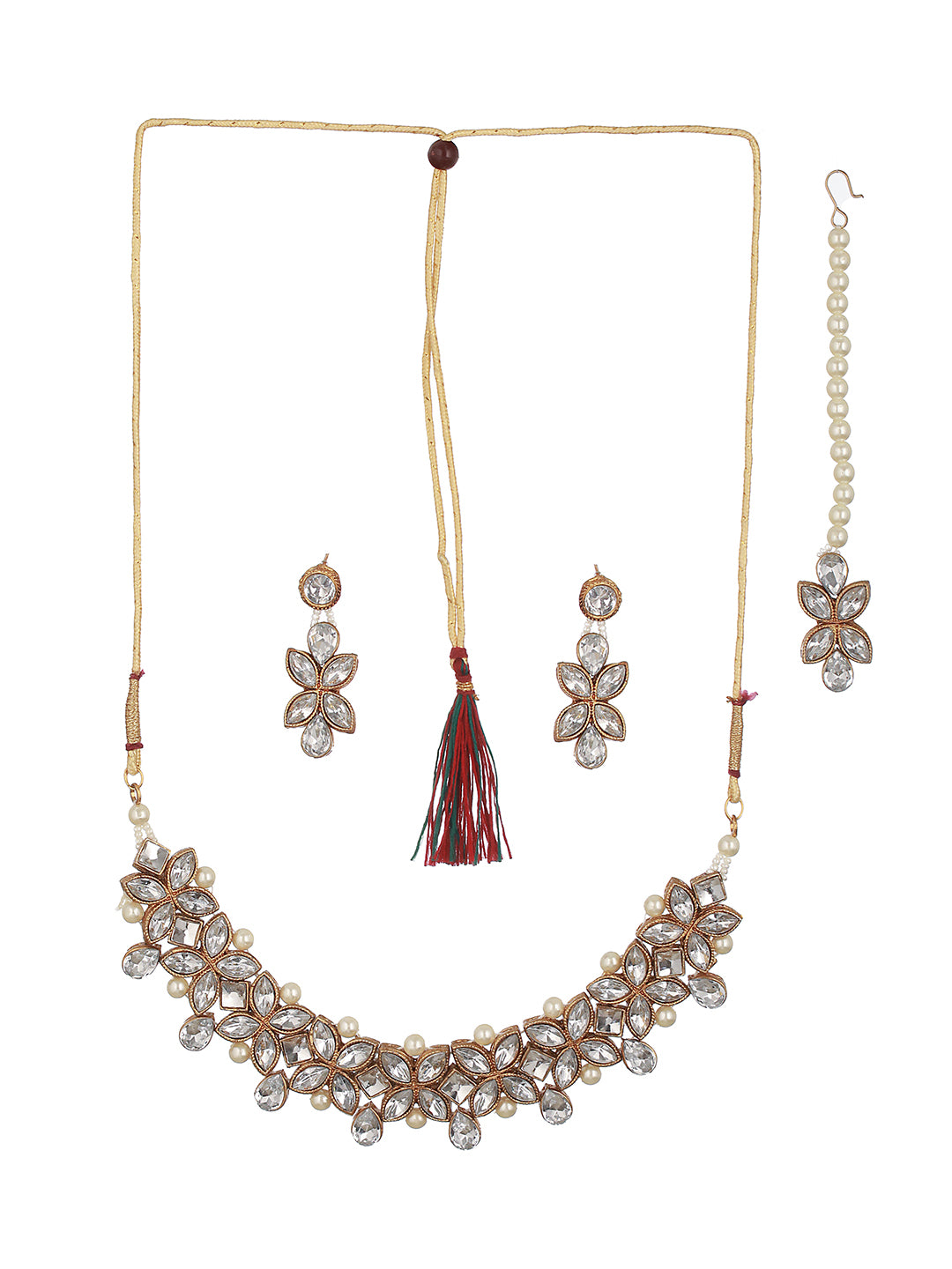 Gold-Plated Stone-Studded & Pearl Beaded Jewellery Set - Jazzandsizzle