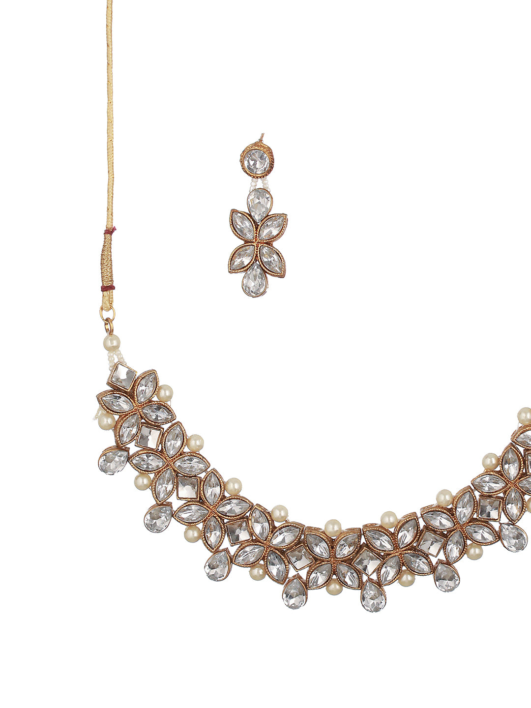 Gold-Plated Stone-Studded & Pearl Beaded Jewellery Set - Jazzandsizzle