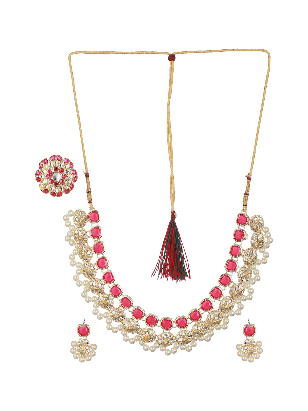 Gold-Plated Kundan-Studded & Beaded Jewellery Set - Jazzandsizzle