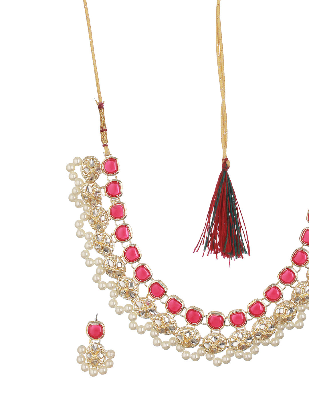 Gold-Plated Kundan-Studded & Beaded Jewellery Set - Jazzandsizzle