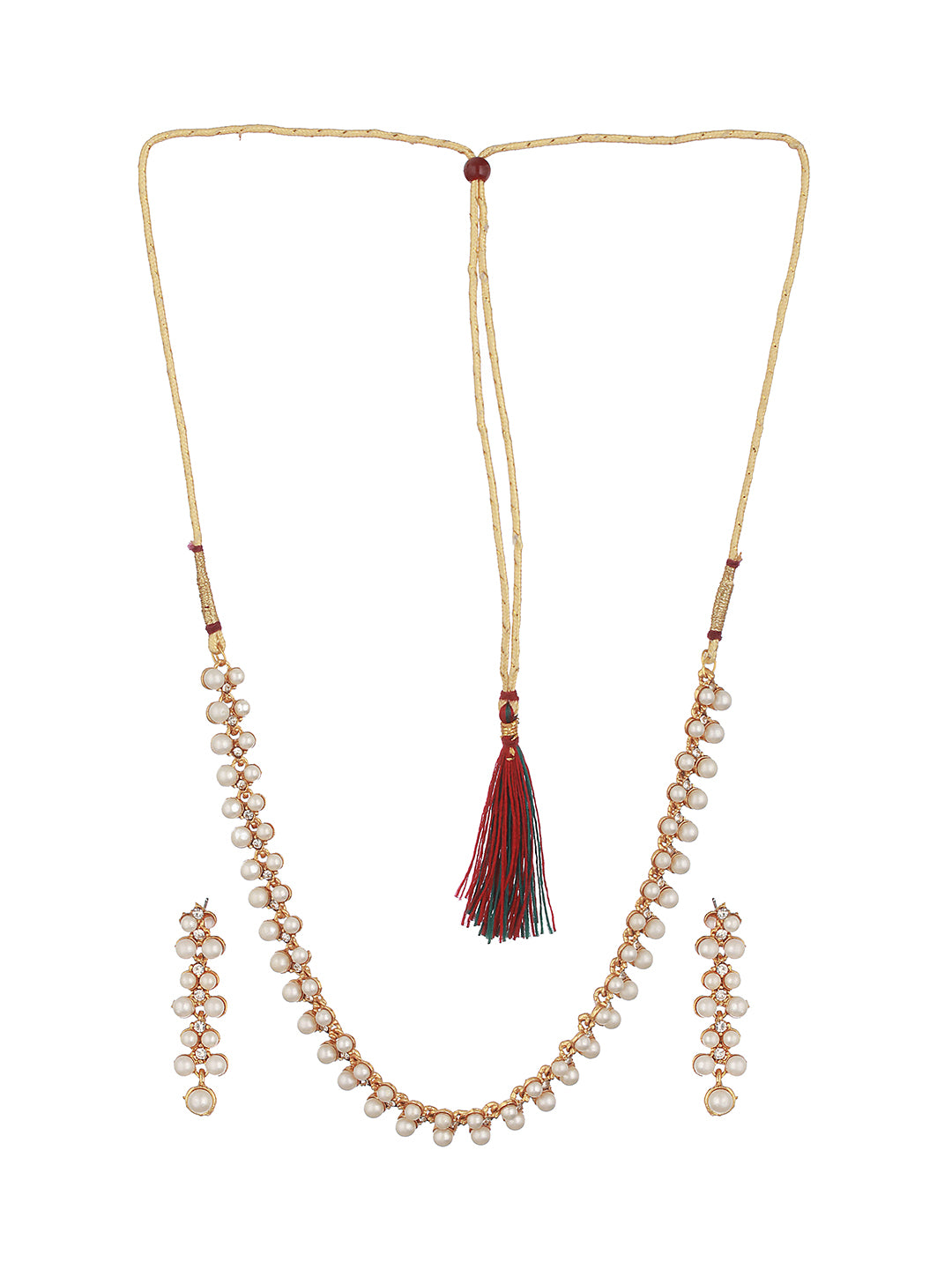 Gold-Plated Stone-Studded & Pearl Beaded Jewellery Set - Jazzandsizzle