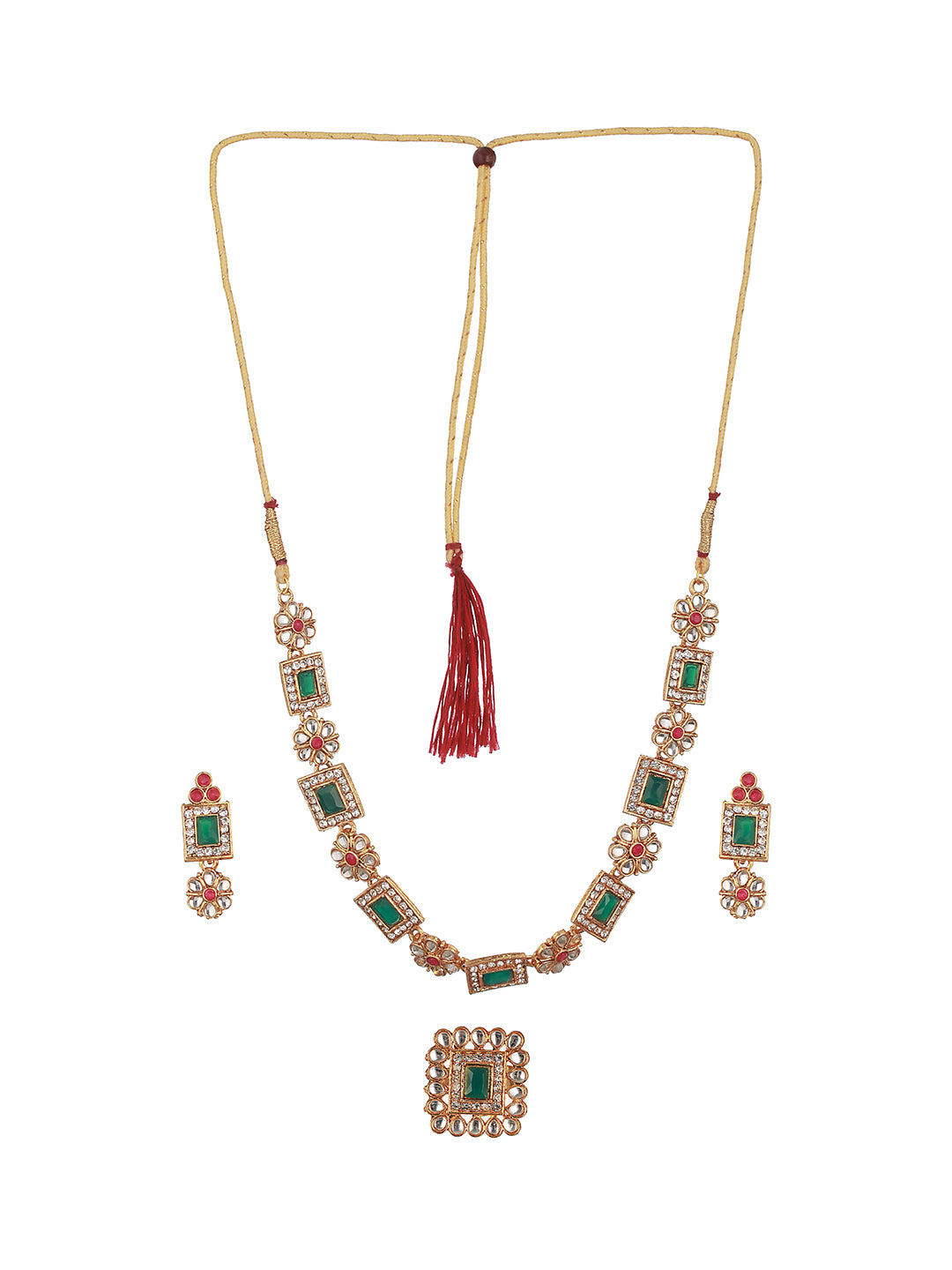 Gold-Plated Kundan-Studded Jewellery Set - Jazzandsizzle