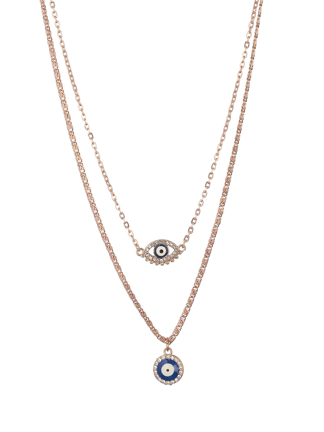 Gold-Plated Evil Eye Pendant Layered Necklace - Jazzandsizzle