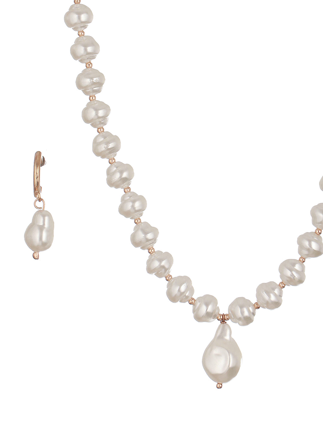 White & Gold-Toned Pearls Choker Necklace with Earrings