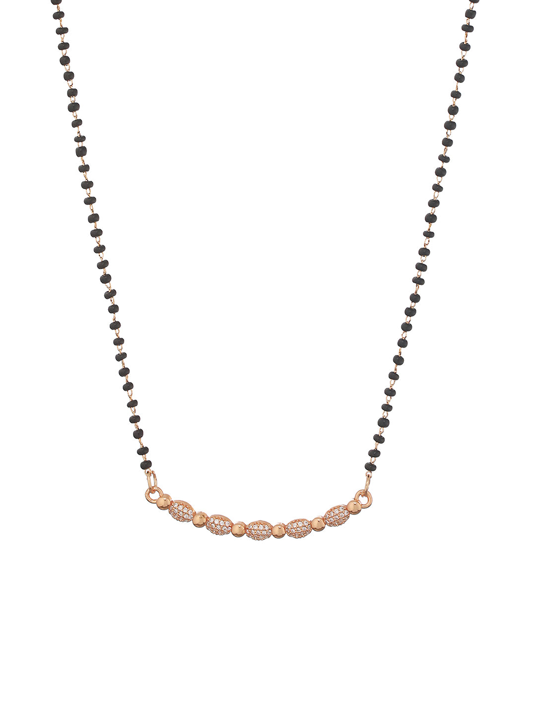 Rose Gold Plated American Diamond Studded & Beaded Mangalsutra - Jazzandsizzle