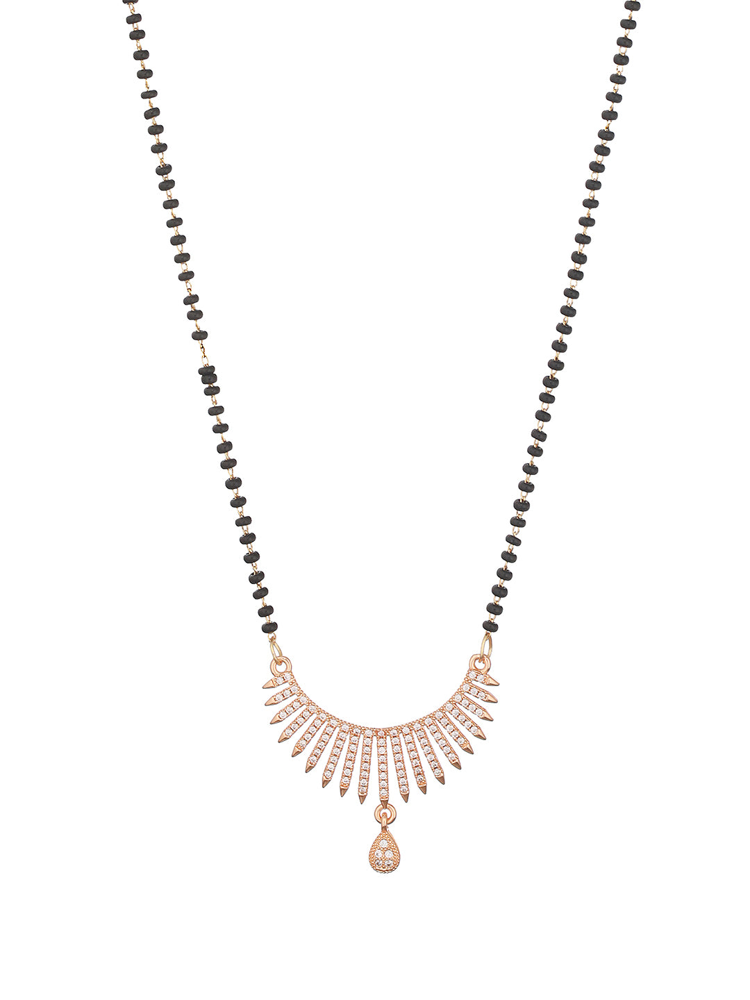 Rose Gold Plated American Diamond Stone Studded & Beaded Mangalsutra - Jazzandsizzle