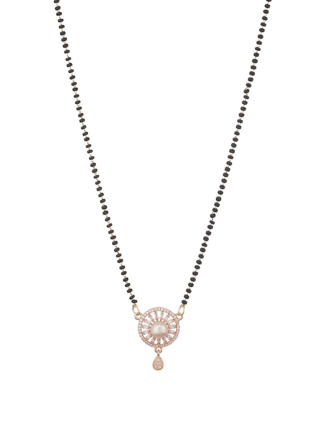 Rose Gold Plated American Diamond Studded & Pearl Embellished Mangalsutra - Jazzandsizzle