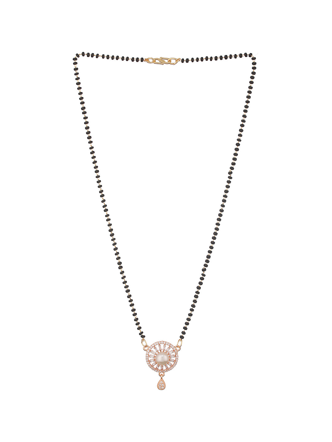 Rose Gold Plated American Diamond Studded & Pearl Embellished Mangalsutra - Jazzandsizzle