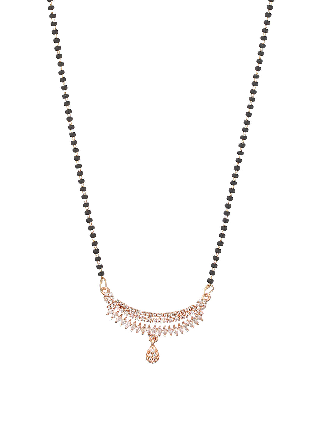 Rose Gold Plated Cubic Zirconia Stone Studded & Beaded Mangalsutra - Jazzandsizzle