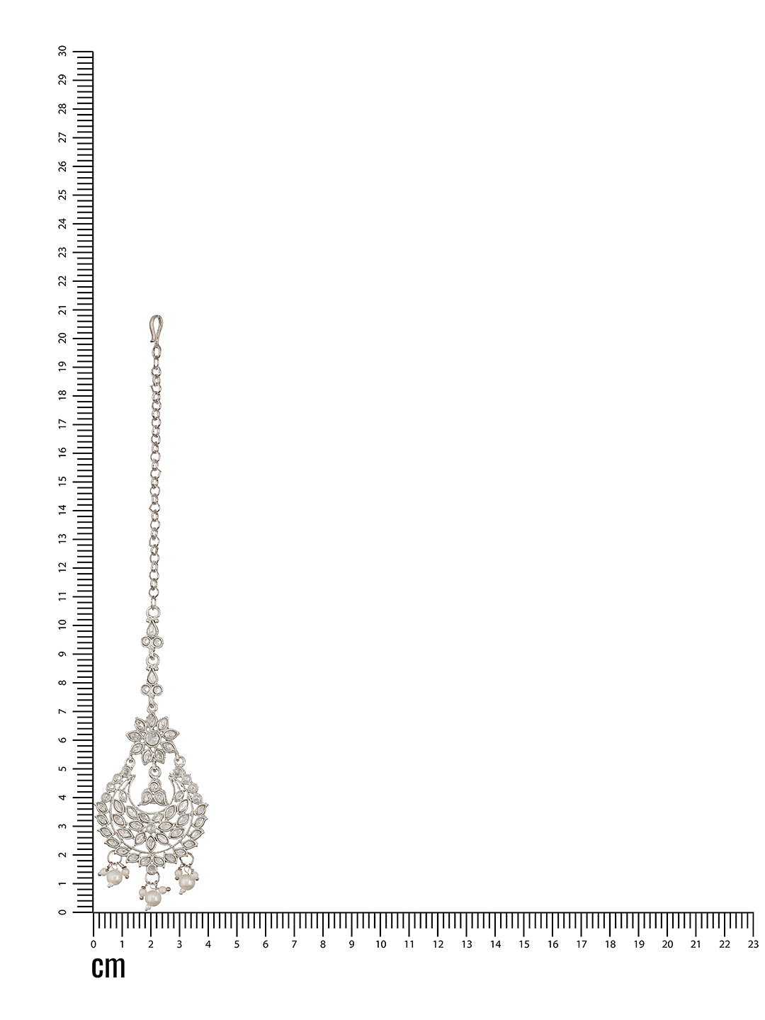 Silver-Plated White AD-Studded & Pearl Drop Handcrafted Maang Tikka - Jazzandsizzle