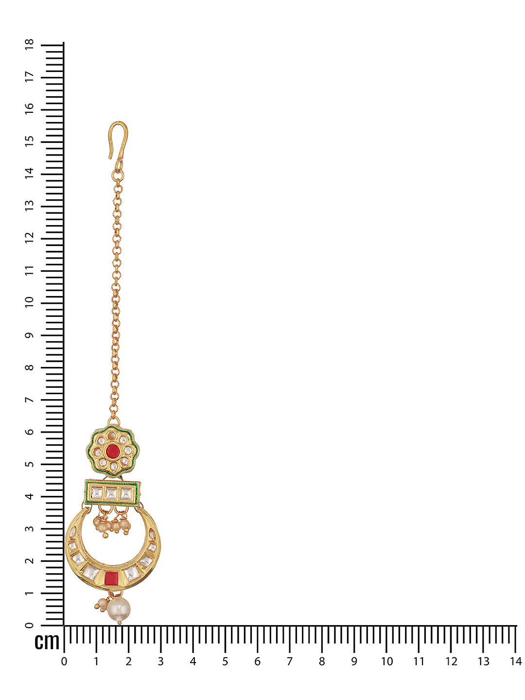 24K Gold-Plated Red & White Kundan & Green Meenakari Maangtikka - Jazzandsizzle