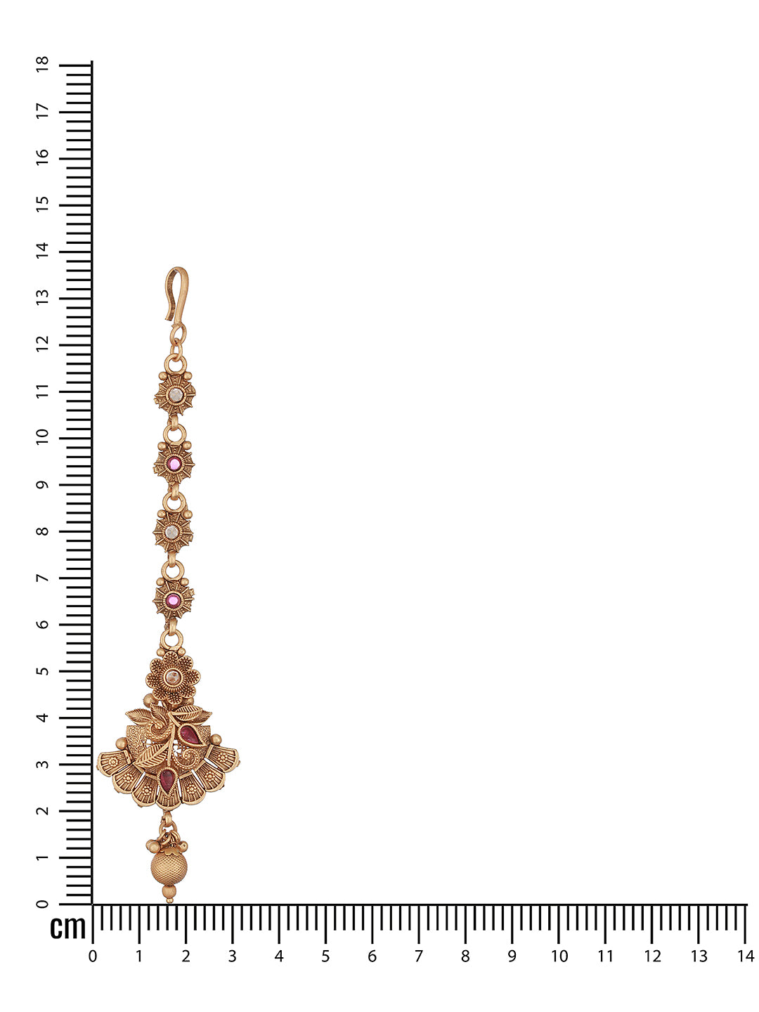 Gold-Plated Pink Stone Studded Handcrafted Temple Maang Tikka - Jazzandsizzle